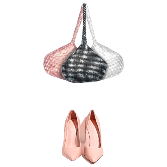 Women's Rose Gold Rhinestone Clutch Handbag Purse - Picture 7 of 9